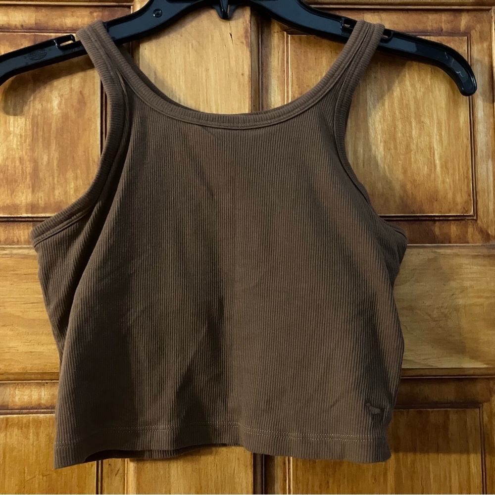 PINK Victoria's Secret Chocolate Brown Cropped Ribbed Tank Top